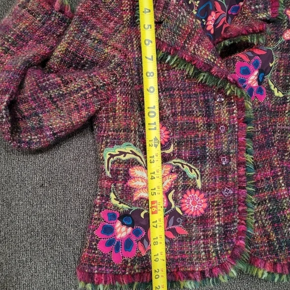 Floral Plaid Wool Blend Women's Blazer Size10 Fringe Classic Jacket - Picture 10 of 15